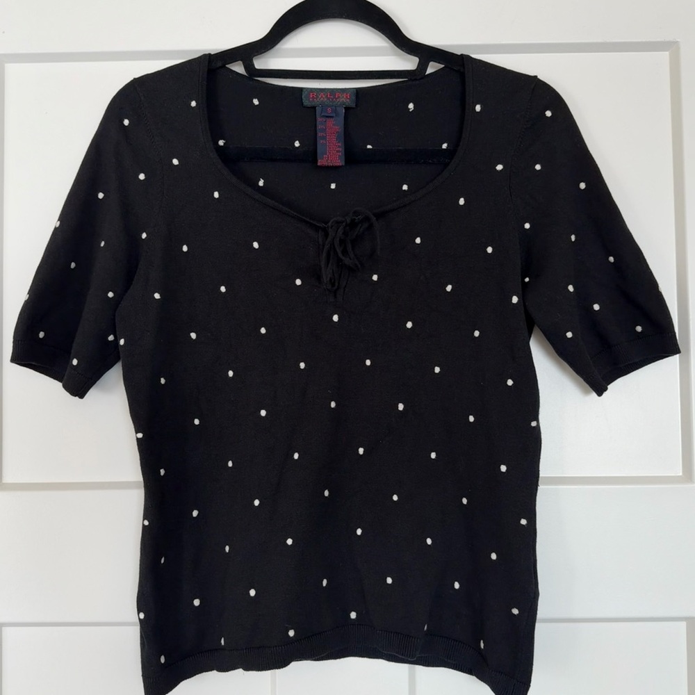 Vintage Ralph Lauren Black Short-Sleeve Polka Dot Top